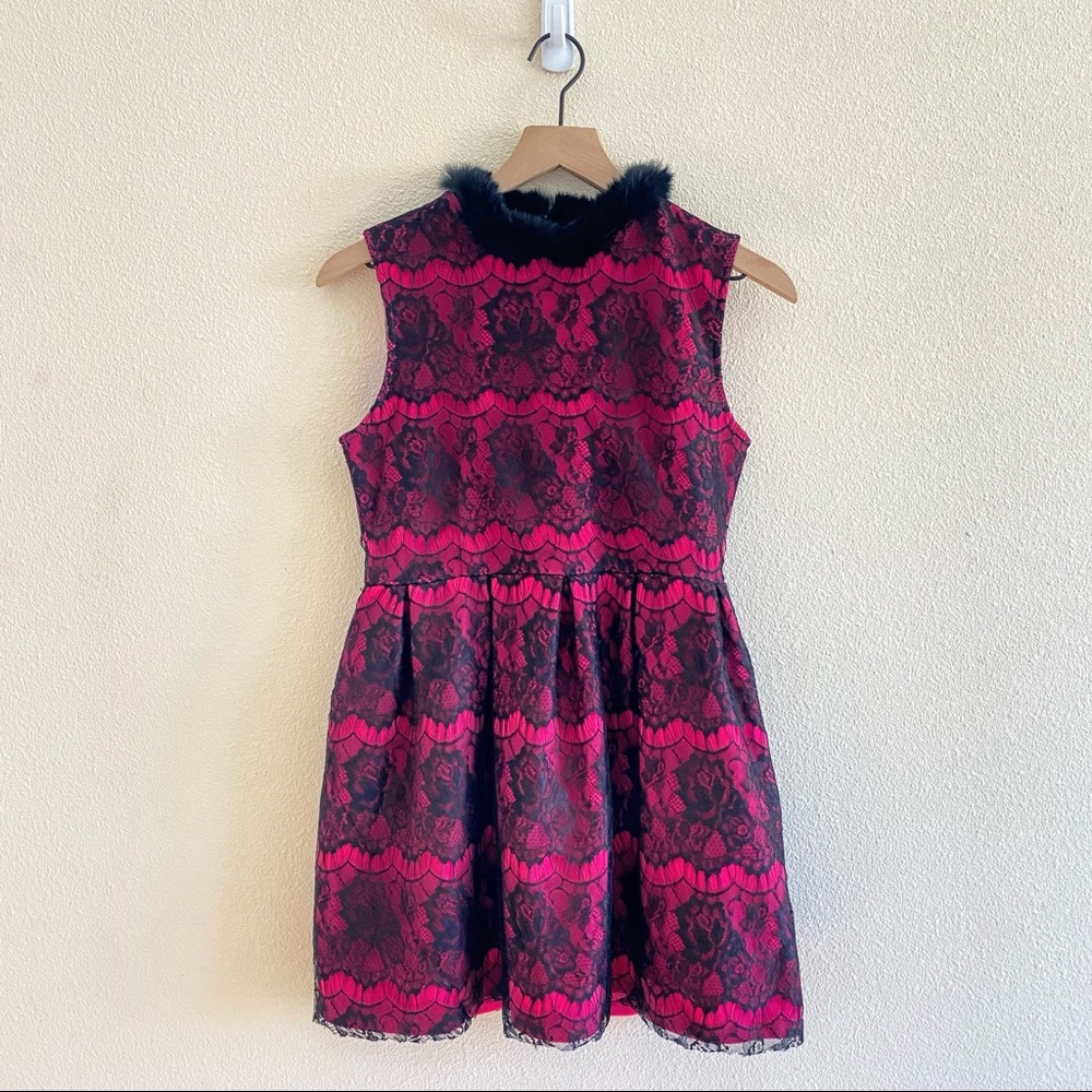 Bright color pop Black and Pink Lace Dress